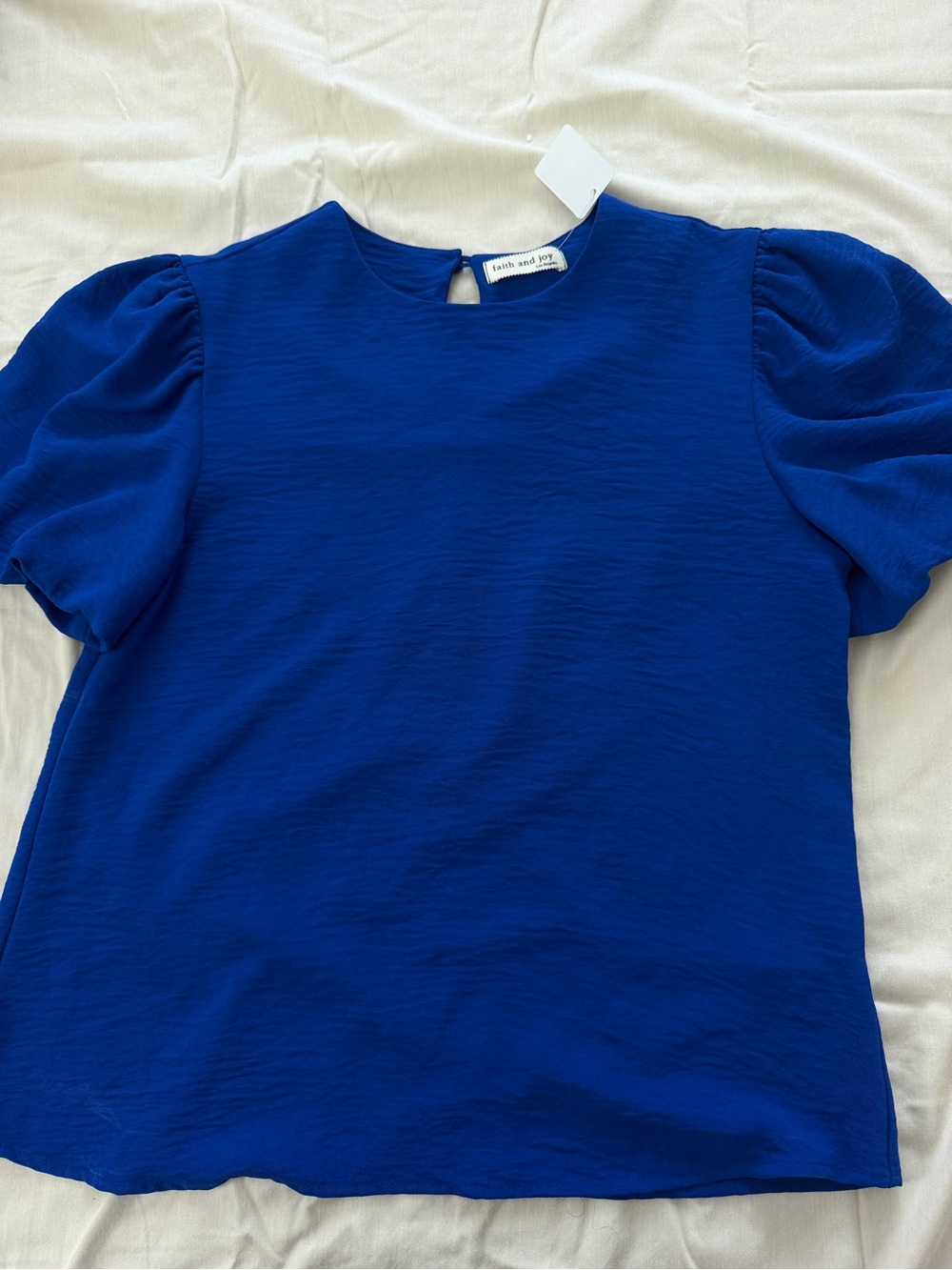 Faith and Joy Cobalt Blue Puff Sleeve Blouse